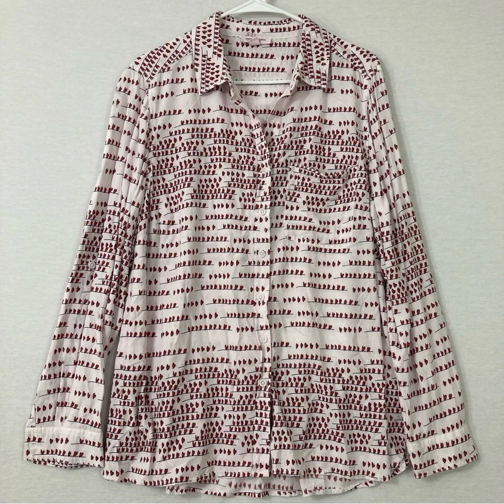 Beachlunchlounge Heart Print Ultra Soft Long Sleeve Button Down size 1X